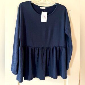 New! Les Amis Navy Boutique Peplum Blouse women’s size medium
